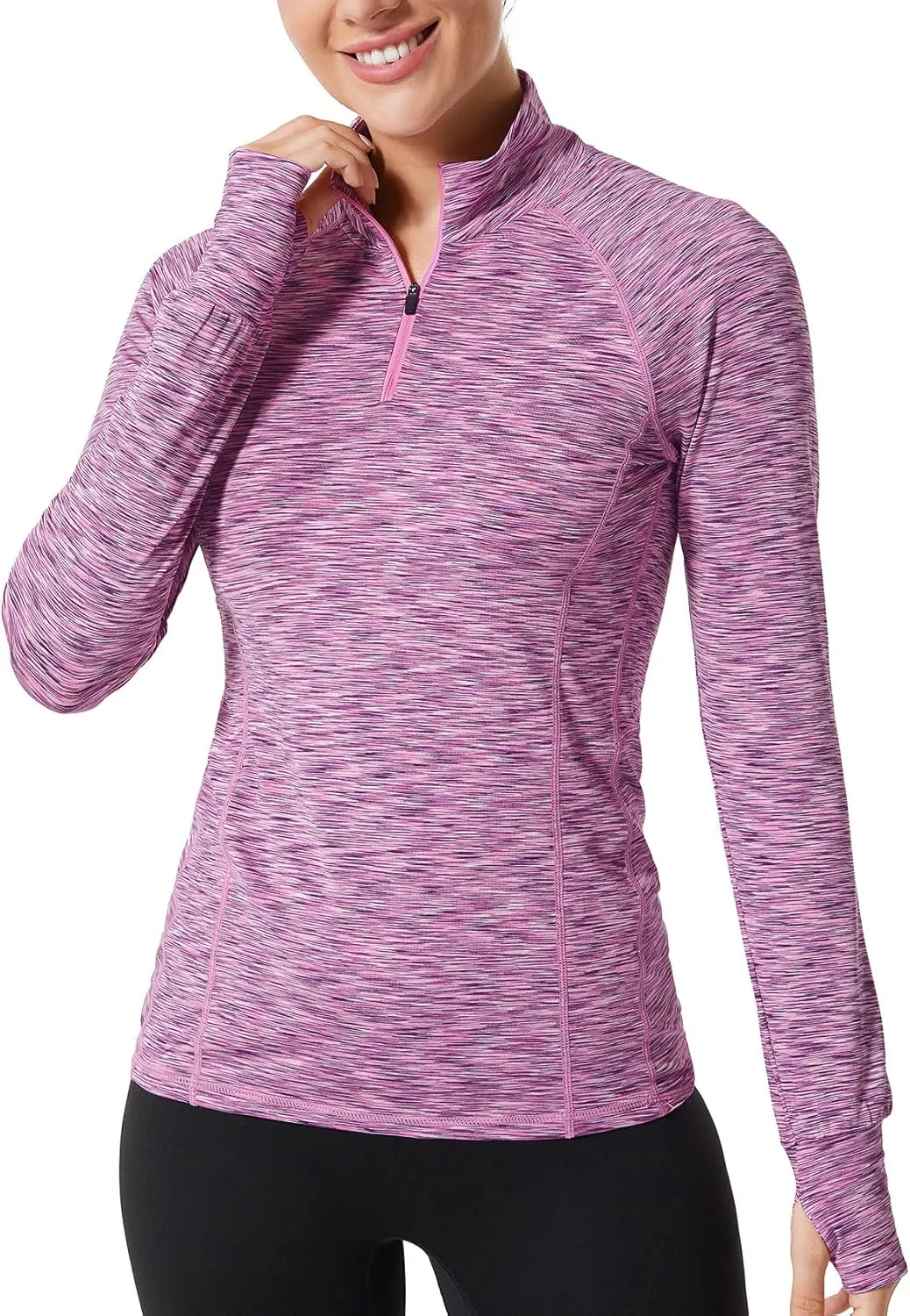 Zengjo Womens Quarter Zip Long Sleeve Workout Tops 1/4 Zip Running Pullover