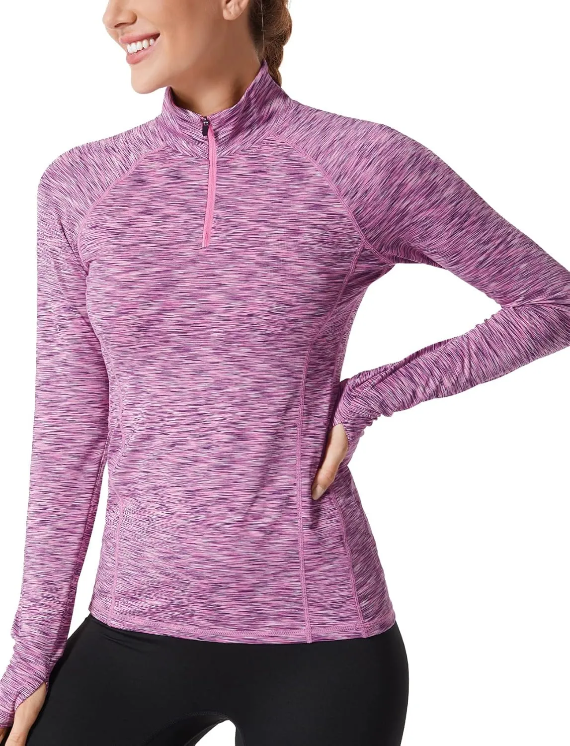 Zengjo Womens Quarter Zip Long Sleeve Workout Tops 1/4 Zip Running Pullover