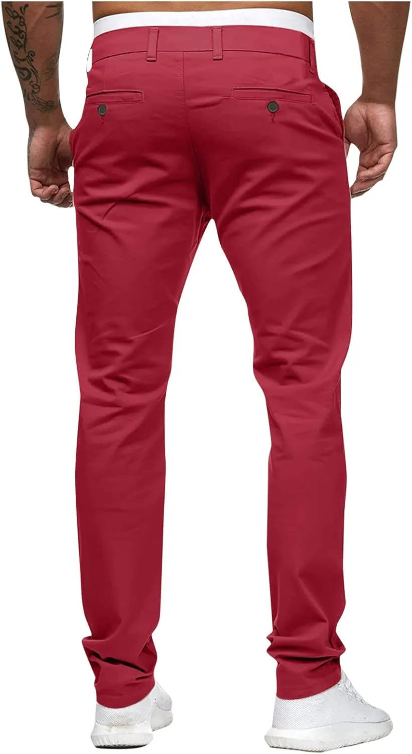 ZHUER Men's Casual Pants Slim Fit Stretch Flat-Front Skinny Dress Pants Full Length Mid Waist Chino Pants Work Sport Trousers