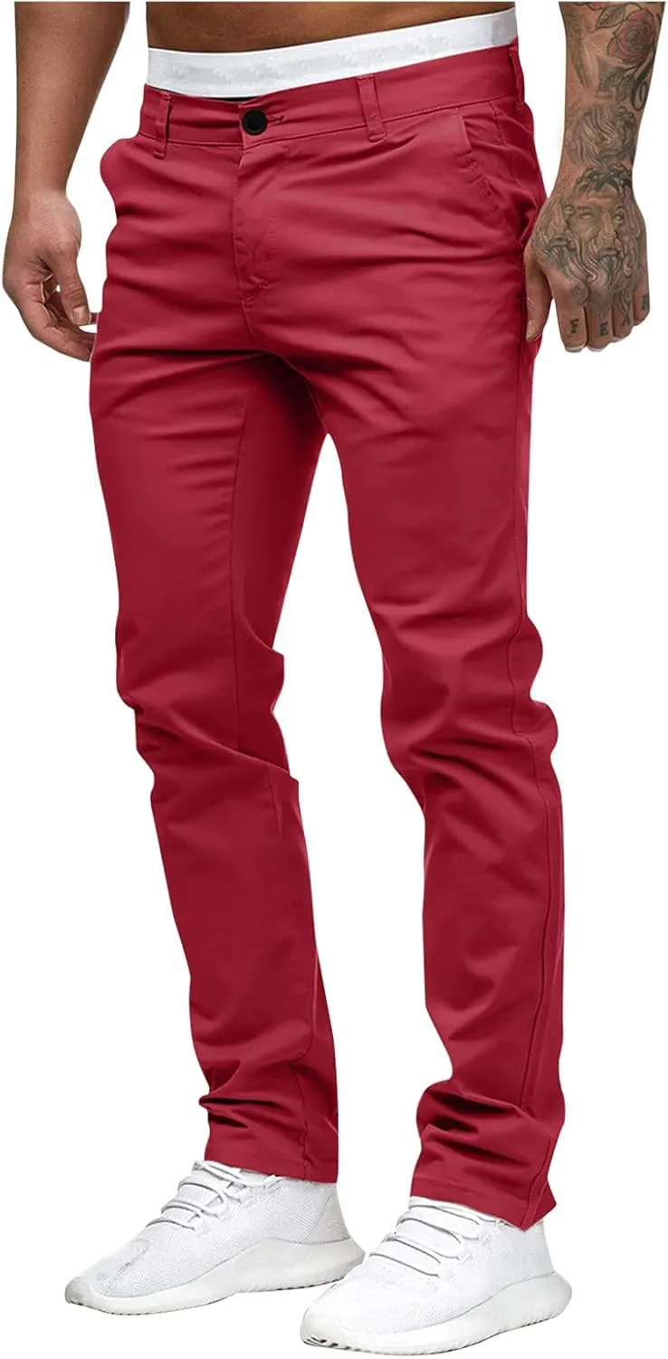 ZHUER Men's Casual Pants Slim Fit Stretch Flat-Front Skinny Dress Pants Full Length Mid Waist Chino Pants Work Sport Trousers