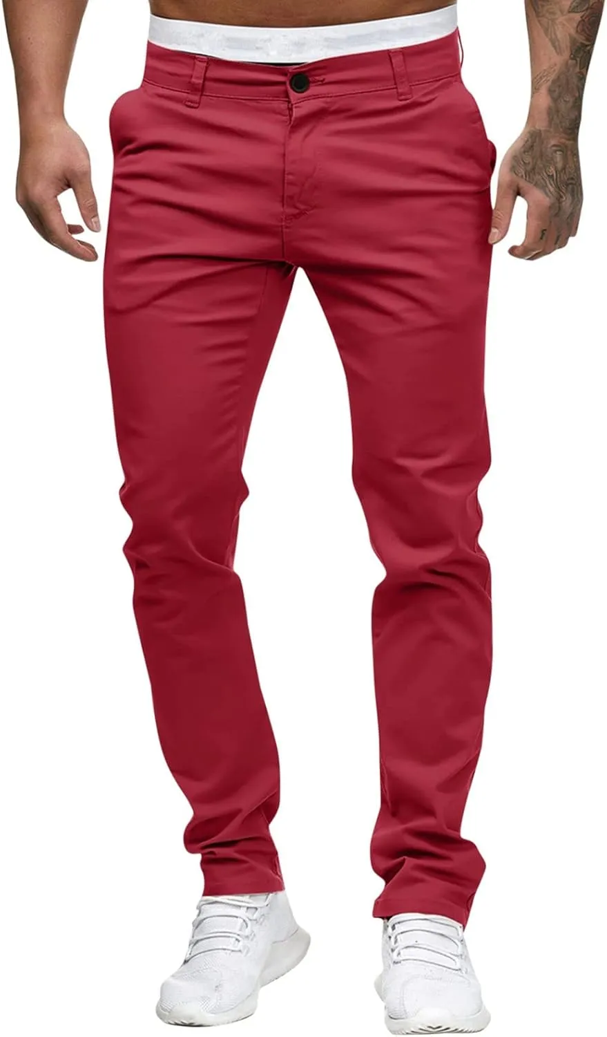 ZHUER Men's Casual Pants Slim Fit Stretch Flat-Front Skinny Dress Pants Full Length Mid Waist Chino Pants Work Sport Trousers