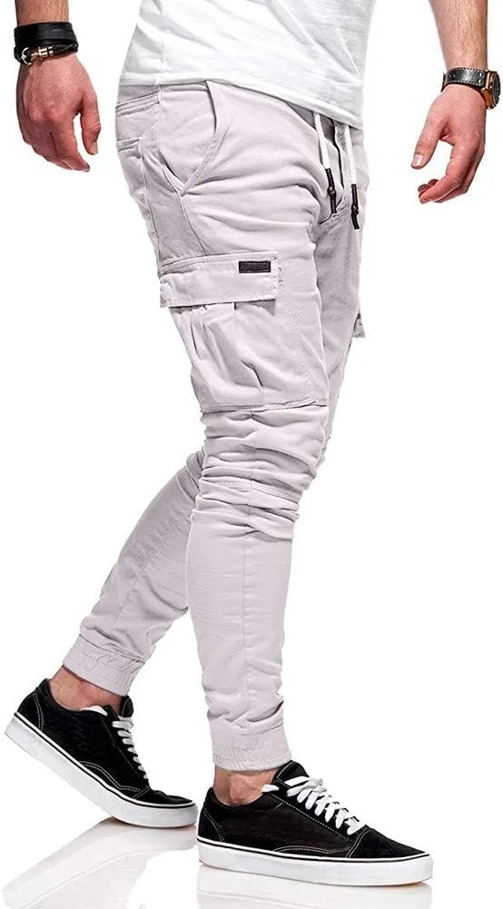 ZHUER Mens Slim Fit Sweatpants Cargo Pants Stretch Elastic Waist Jogger Pants Fashion Casual Chino Pants 2023 Fall Winter